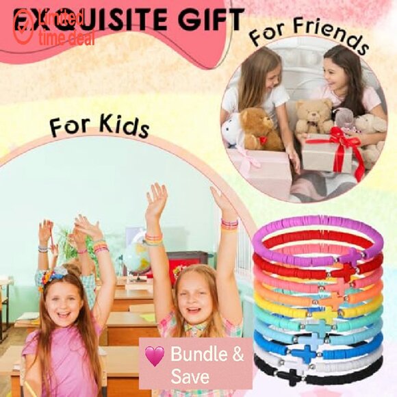 30-Pack Cross Bracelets, Polymer Clay Beads, Elastic Fit, Religious Wristbands - Picture 7 of 8